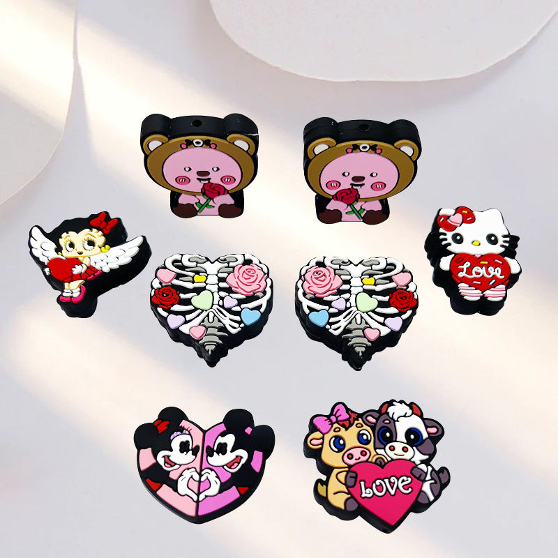 Wholesale 10.pcs/pack Valentine' s Day Beads Silicone Cartoon Jewelry Focal Beads OLY Exclusive